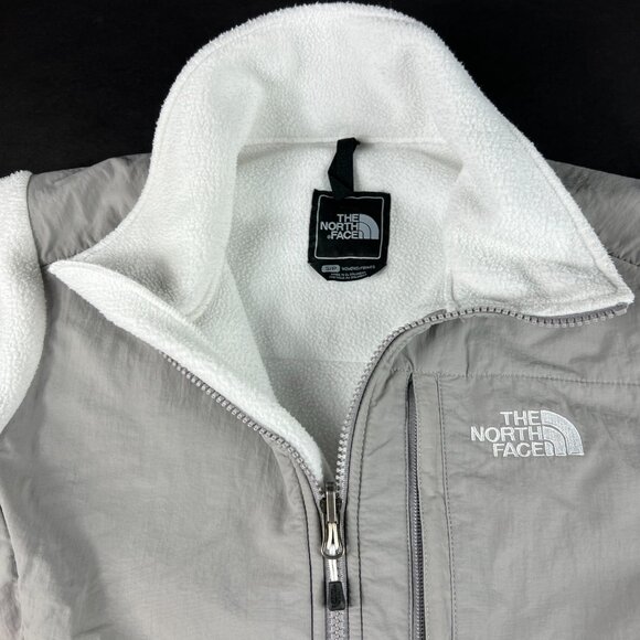 The North Face TNF Denali Jacket Women Small Grey White Polortec Full Zip Fleece - Picture 5 of 16
